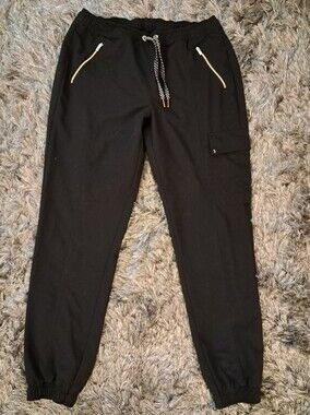 Jaanuu Black Jogger Scrub Pants Gold Zippers Womens Medium